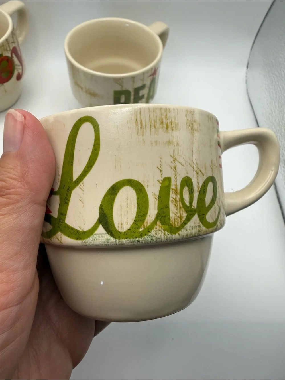 Pier 1 Holiday Stackable Mug Set - Red & Green on Cream